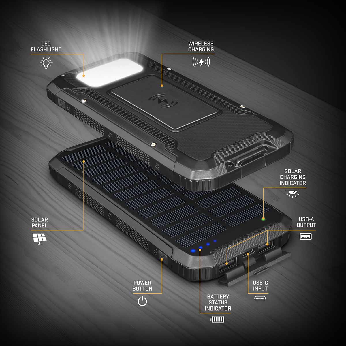 Solarny power bank o pojemności 10 000 mAh i wielu funkcjach